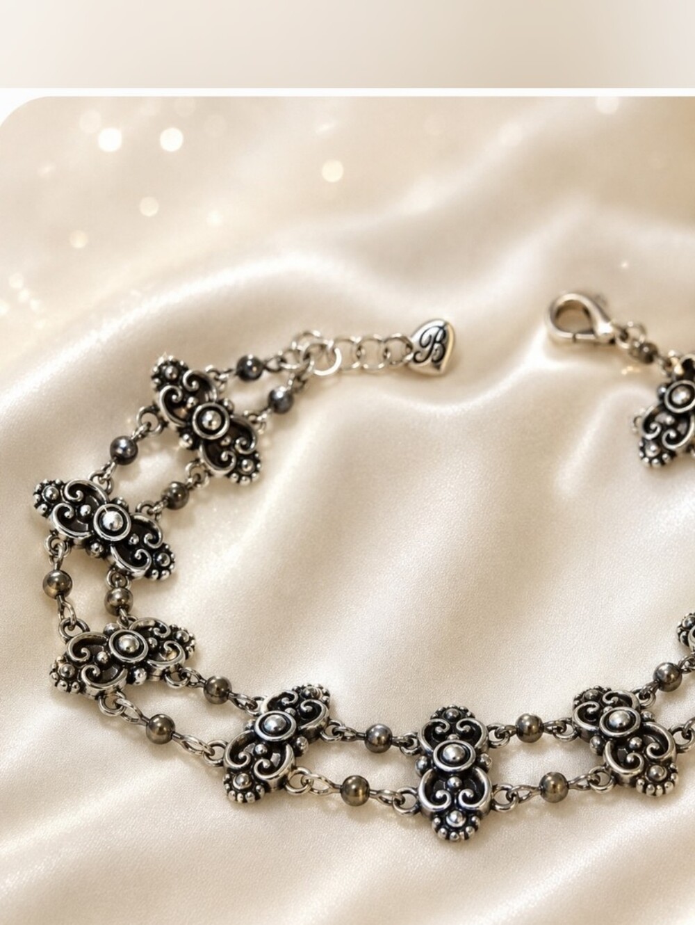 Brighton Retired Silver Tone Scroll Filigree Double Strand Bracelet